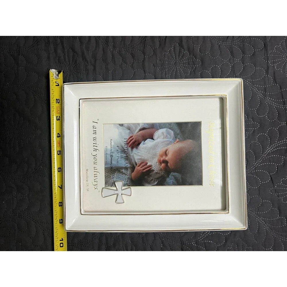 Baptized In Christ, Roman Inc. 2002 Cream & Gold Ceramic Picture Frame Deco READ